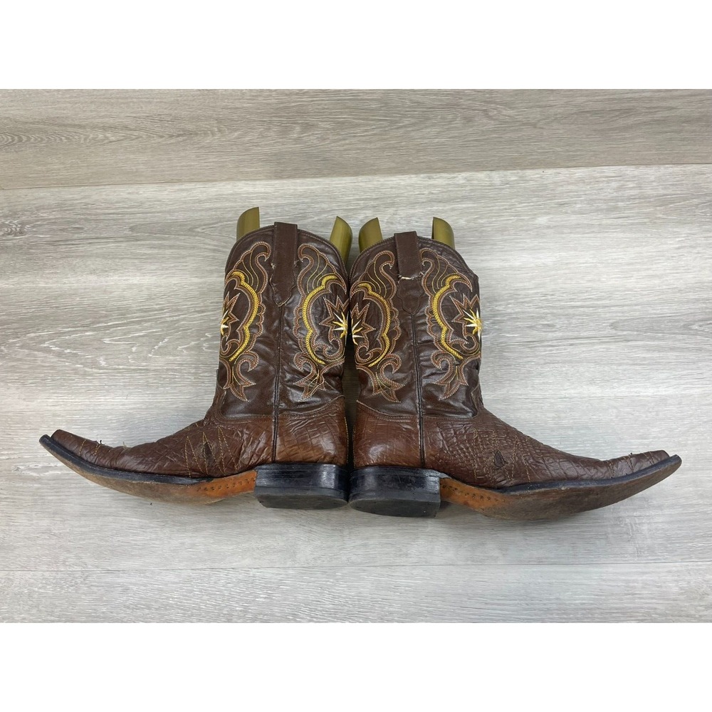 Jugo‎ Men's Western Boots Brown 9 Leather Snip Toe Cowboy Croc Print Shoes - Picture 6 of 14